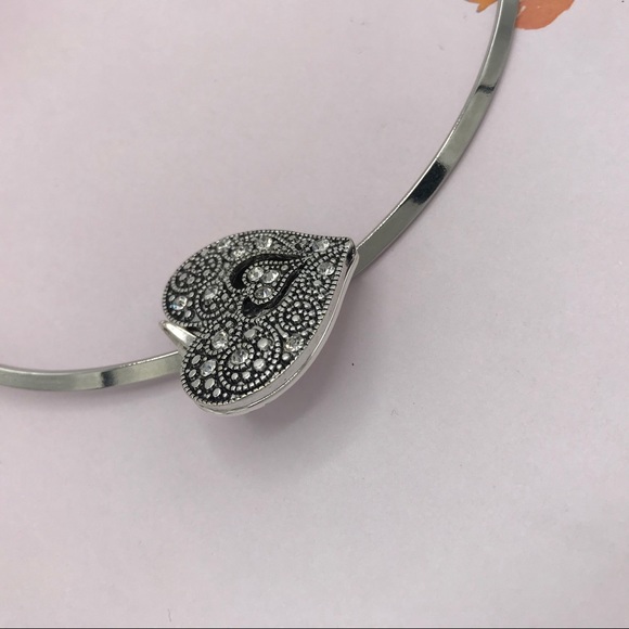 Host Pick! Silver Heart Necklace w/ Rhinestones - Picture 6 of 9